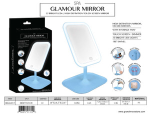 RECTANGULAR LED MIRROR WITH COSMETIC ORGANIZER - BLUE