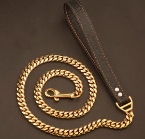 FAUX LEATHER TRACTION LEASH WITH GOLD CHAIN