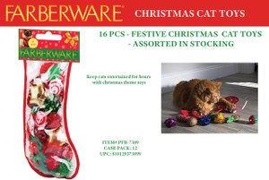 16 PCS - SEASONAL CHRISTMAS  CAT TOYS - ASSORTED IN STOCKING