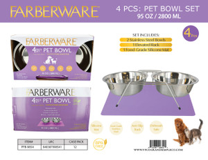 4 PCS SET - 2 STAINLESS STEEL BOWLS, 1 RACK & SILICONE MAT (SILVER WITH BLUE MAT) 2800 ML / 95 OZ