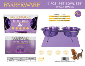 4 PCS SET - 2 STAINLESS STEEL BOWLS, 1 RACK & SILICONE MAT (PURPLE WITH PURPLE MAT) 2800 ML / 95 OZ