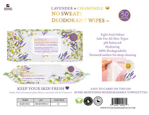 NO SWEAT! DEODORANT WIPES LAVENDER + CHAMOMILE - 30 WIPES