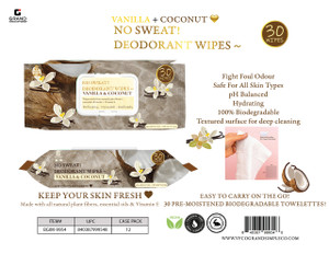 NO SWEAT! DEODORANT WIPES VANILLA + COCONUT - 30 WIPES