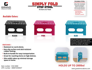 SIMPLY FOLD WIDE STEP STOOL 15Ëñ W: BLACK/PINK/BLUE