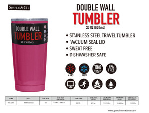 20 OZ STAINLESS STEEL TUMBLER: PINK