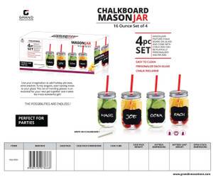 4 PC16 OZ CHALKBOARD MASON JAR WITH STRAW