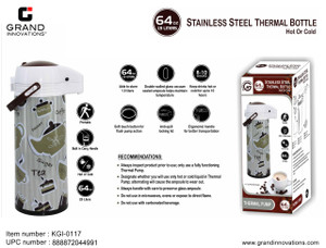 64 OZ STAINLESS STEEL THERMAL PUMP THERMOS (HOT/COLD)