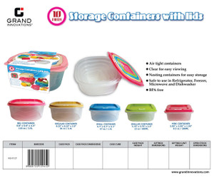 10 PC: SQUARE FOOD STORAGE WITH COLORFUL LIDS