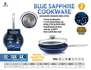 2 PCS: 12 INCH ROUND BLUE SAPPHIRE COOKWARE SET