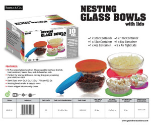 10 PCS NESTING BOWL SET IN RAINBOW LIDS