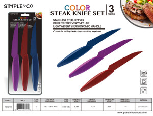 3 PC: COLOR STEAK KNIFE SET