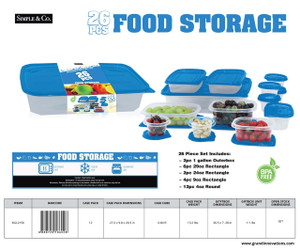 26 PC SET - SQUARE FOOD STORAGE WITH LIDS - RED/GREEN/PURPLE/BLUE