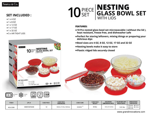 10 PC: FOOD STORAGE SET RED LID