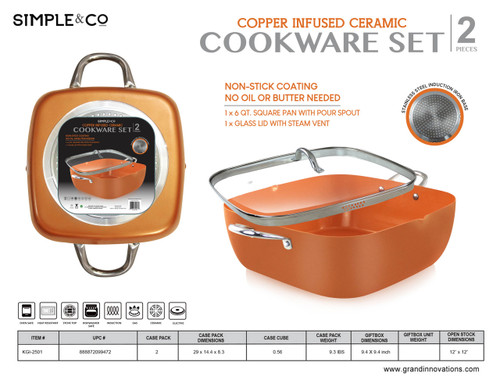 2 PCS 12' SQUARE COPPER COOKWARE SET