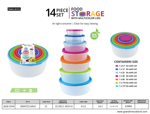 14 PCS ROUND FOOD STORAGE SET - MULTICOLORS LIDS