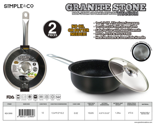 2 PCS: 1.7 QT GRANITE SAUCEPAN SET - BLACK OUTSIDE