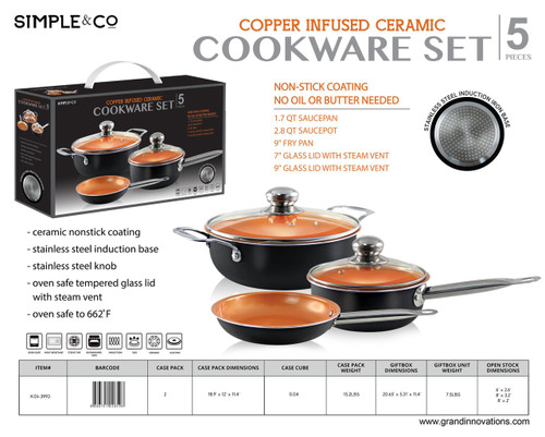 5 PCS COPPER COOKWARE SET - BLACK