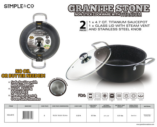 2 PCS: 4.7 QT GRANITE SAUCEPOT SET - BLACK OUTSIDE