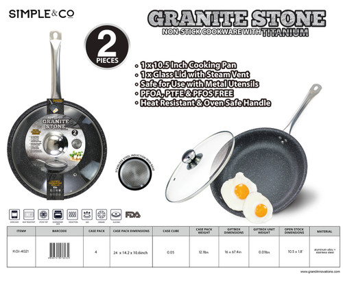 2 PCS: 10.5 INCH ROUND GRANITE COOKWARE SET - BLACK OUTSIDE