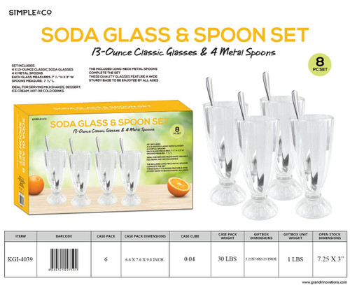 4 PC: SODA GLASS SET WITH METAL SPOON