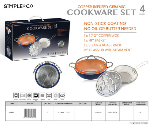 4 PCS COPPER WOK SET - BLUE