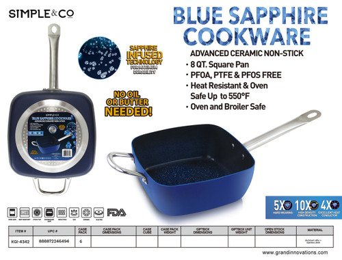 9.5" BLUE SAPPHIRE DEEP SQUARE PAN WITHOUT LID