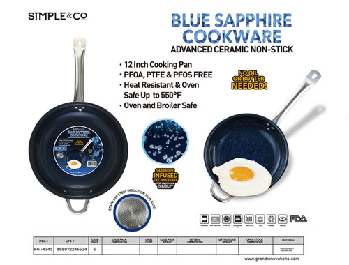 12" BLUE SAPPHIRE COOKING PAN WITHOUT LID