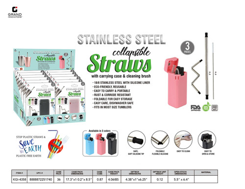 COLLAPSIBLE STRAW - BLACK/PINK/BLUE