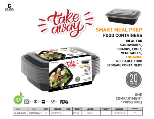 20 PCS SET RECTANGULAR FOOD CONTAINER 4 CUPS - 1000 ML