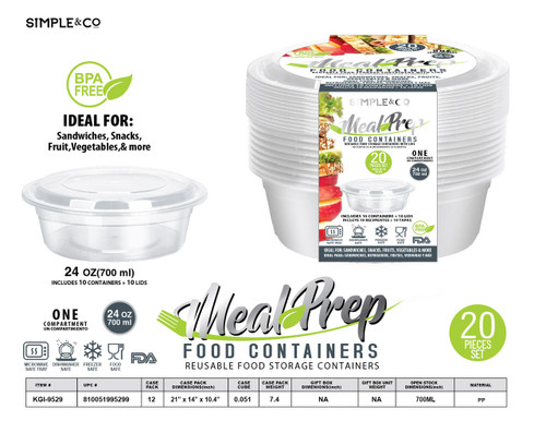 20 PCS SET ROUND BOWL 3 CUPS - 700 ML CLEAR BOTTOM WITH CLEAR LID