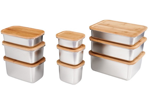 STAINLESS STEEL BOX WITH BAMBOO LID 250 ML / 8.45 OZ