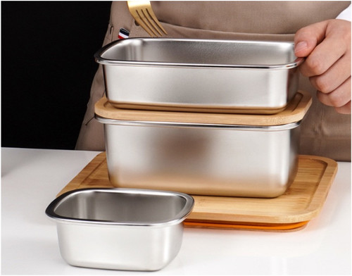 STAINLESS STEEL FOOD CONTAINER WITH BAMBOO LID - 2300 ML / 78 OZ