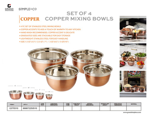 SET OF 4 COPPER MIXING BOWLS