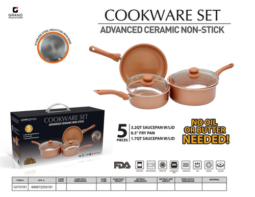 5PCS SET(3.2QT SAUCEPAN W/LID/8.5'' FRY PAN/1.7QT SAUCEPAN W/LID)