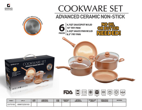 6PCS SET(4.7QT SAUCEPOT W/LID/10'' FRY PAN/3.2QT SAUCE PAN W/LID/8.5'' FRY PAN)