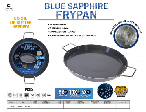 13" NEW GRIDDLE FRYPAN, THICKNESS: 2.5MM, INDUCTION BOTTOM, WITH LOGO, STAINLESS STEEL HANDLE, 1.BLUE SAPPHIRE NON STICK) INDUCTION BASE