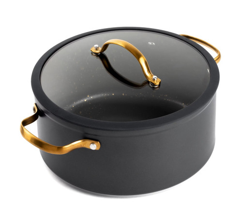 5 QT STOCK POT WITH GLASS LID (BLACK & GOLD SPECKLES)