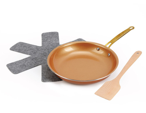 10'' COPPER FRY PAN FLAT GOLD HANDLE