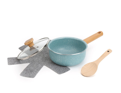 1.7QT SAUCEPAN WOOD HANDLE TURQUOISE NONSTICK