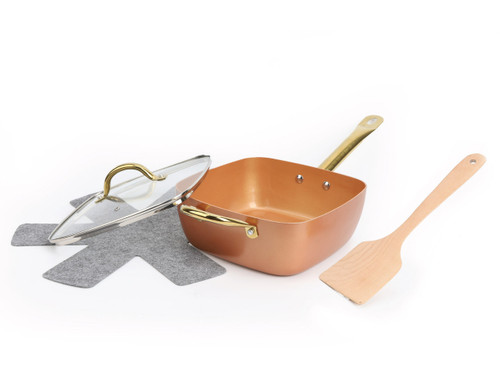 5.2QT COPPER SQUARE DEEP FRY PAN W/LID