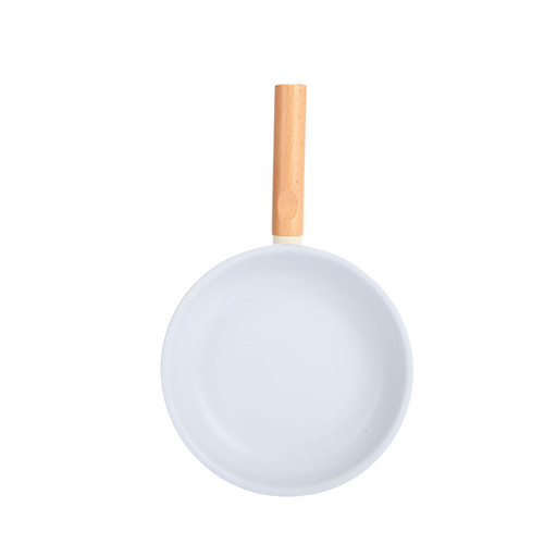 9'' FRY PAN - WHITE WITH WOOD HANDLE