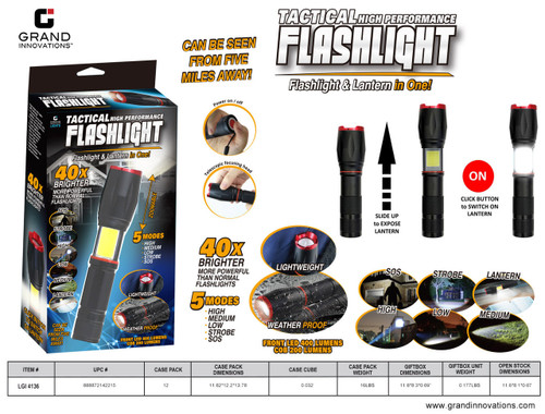 TACTICAL 5 MODES FLASHLIGHT & LANTERN - BLACK