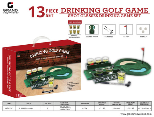 13 PC SET: GOLF WITH SHOT GLASSES DRINKING GAME