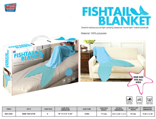 KID LARGE MERMAID FIN BLANKET: AQUA W/SEAGREEN FIN