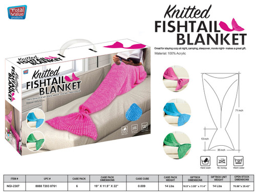 ADULT MERMAID KNIT FIN BLANKET: BLUE FIN