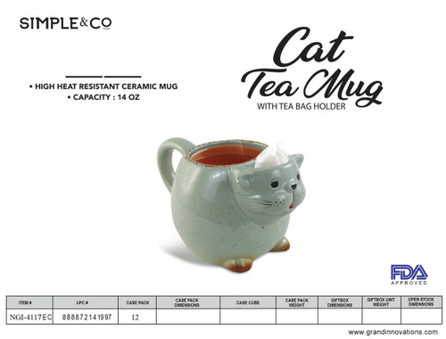 14 OZ CAT TEA MUG WITH EGG CRATE