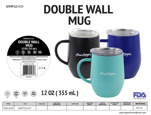12 OZ DOUBLE WALL MUG MINT GREEN / BLACK / ROYAL BLUE