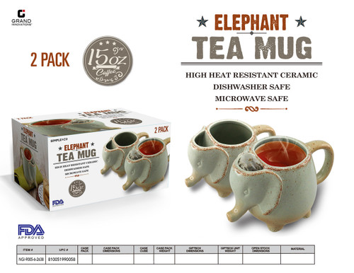 15 OZ RUSTIC GREEN MINT ELEPHANT MUG (2 PK) MAILER BOX