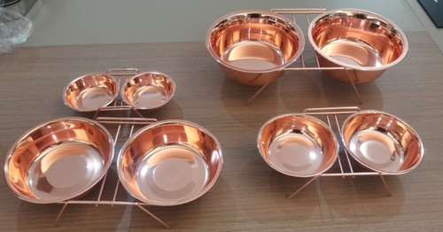 3 PCS SET: ROSE GOLD STAINLESS STEEL 2 BOWLS WITH RACK - 1440ML / 49 OZ