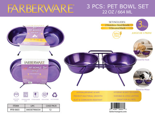 3 PCS SET: 2 PURPLE BOWL WITH RACK 664 ML / 22 OZ